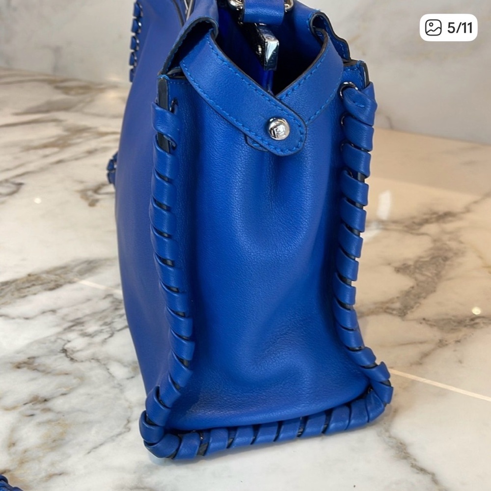 Fendi Peekaboo Cobalt Blue Whipstitch Leather Top Handle Crossbody Bag authentic - Picture 5 of 11